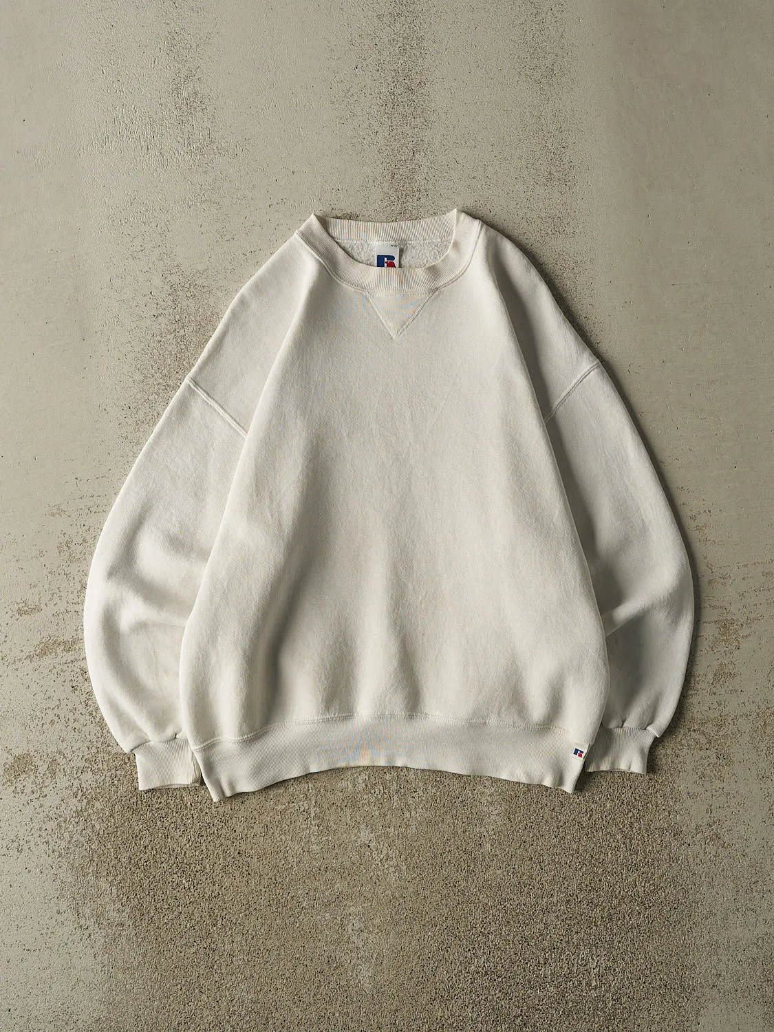 Vintage 90s White Russell Athletic Blank Crewneck (M/L) sold by Rebalance Vintage