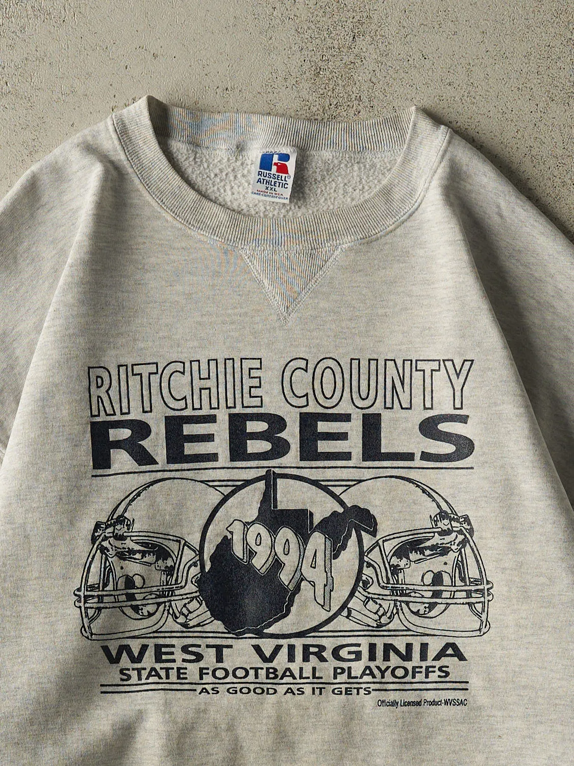 Vintage 94' Heather Grey Russell Athletic Ritchie County Rebels Crewneck (XL/XXL) sold by Rebalance Vintage product image thumbnail 2