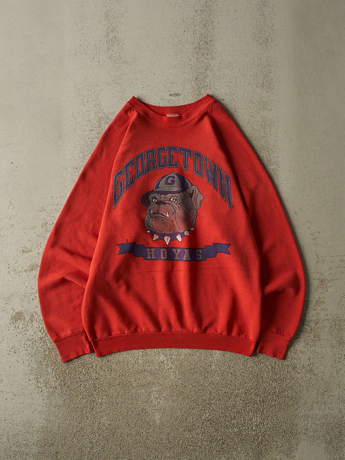 Vintage 80s Sun Faded Red Georgetown University Hoyas Crewneck (L/XL) sold by Rebalance Vintage