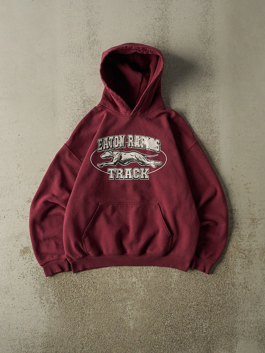 Vintage 90s Burgundy Eaton Rapids Track Hoodie (S/M) sold by Rebalance Vintage