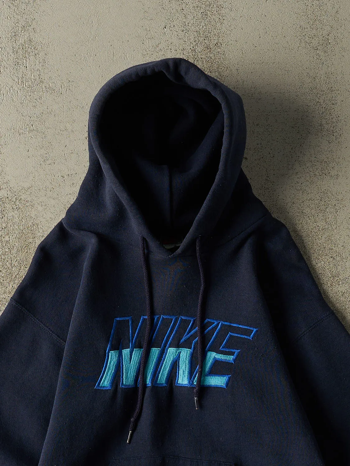 Vintage 90s Navy Blue Nike Embroidered Hoodie (S/M) sold by Rebalance Vintage product image thumbnail 2