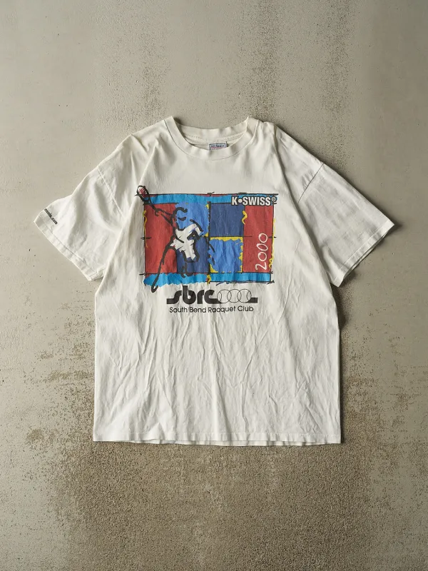 Vintage 00' White K Swiss x South Bend Racquet Club Tee (L/XL) made by Rebalance Vintage