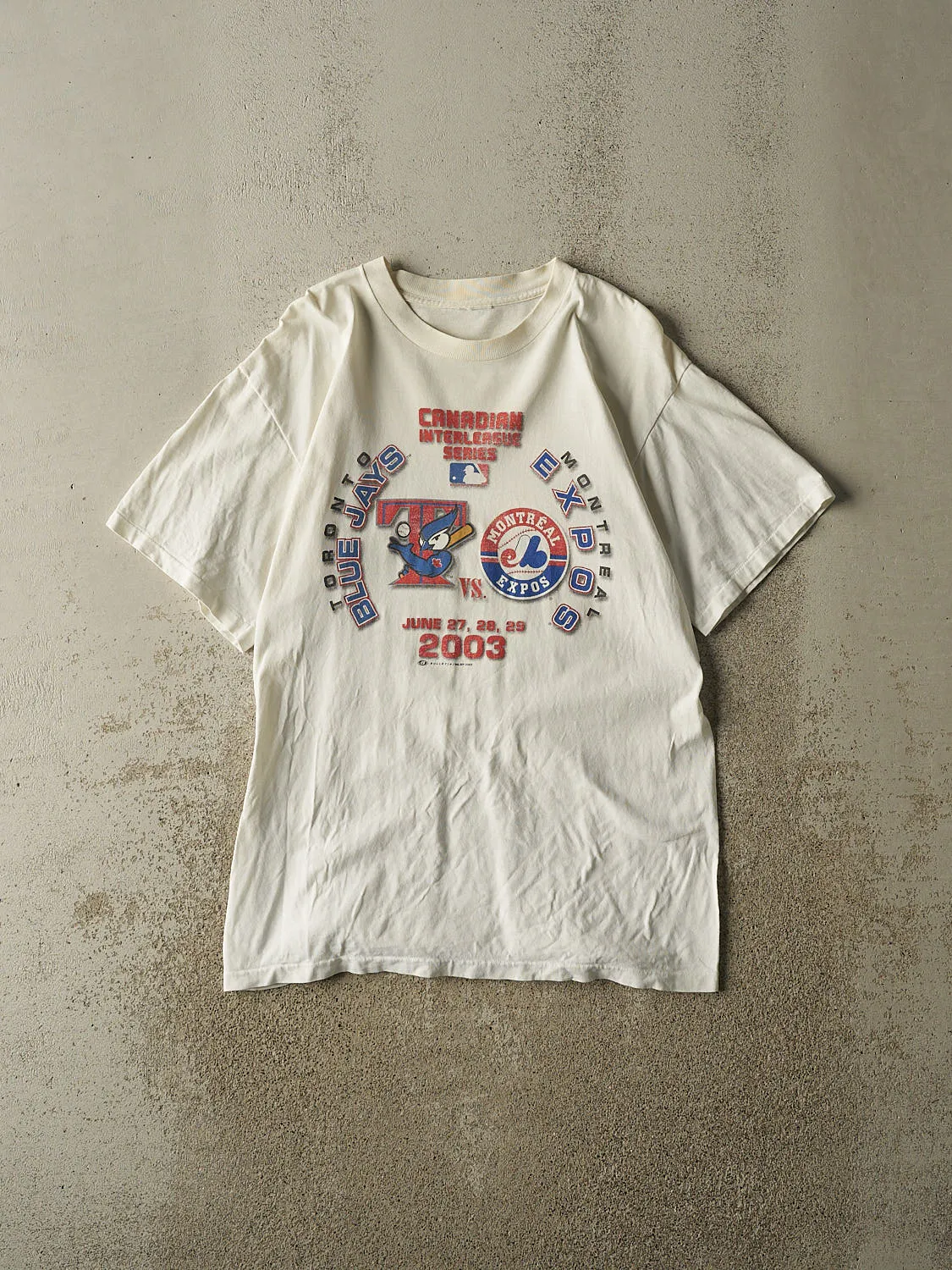 Vintage 03' White Toronto Blue Jays vs Montreal Expos Tee (M/L) sold by Rebalance Vintage