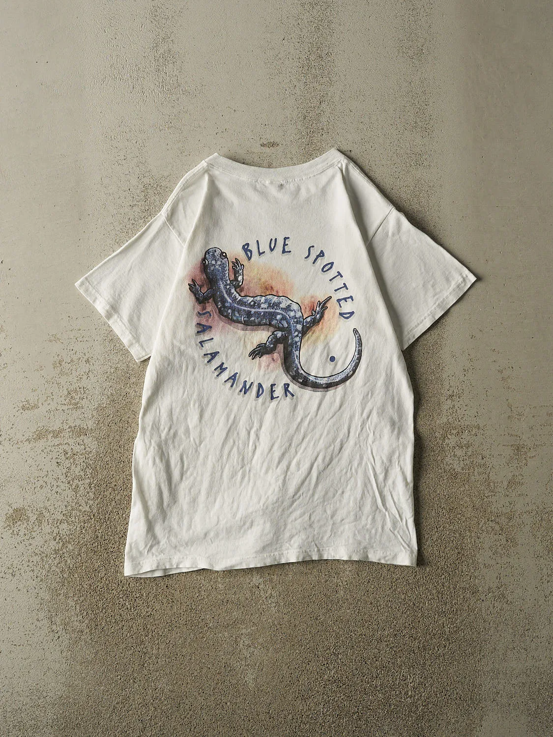Vintage 90s White Blue Spotted Salamander Tee (S/M) sold by Rebalance Vintage product image thumbnail 2