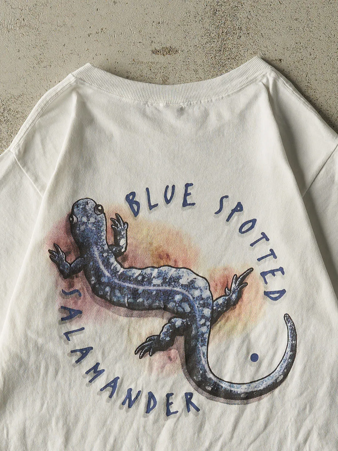Vintage 90s White Blue Spotted Salamander Tee (S/M) sold by Rebalance Vintage product image thumbnail 4