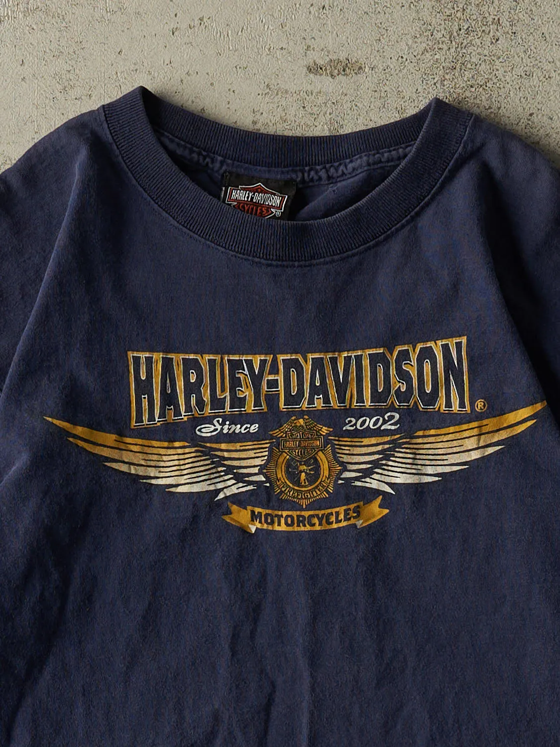 Vintage 02' Navy Blue Harley Davidson Firefighter Tee (S/M) sold by Rebalance Vintage product image thumbnail 2