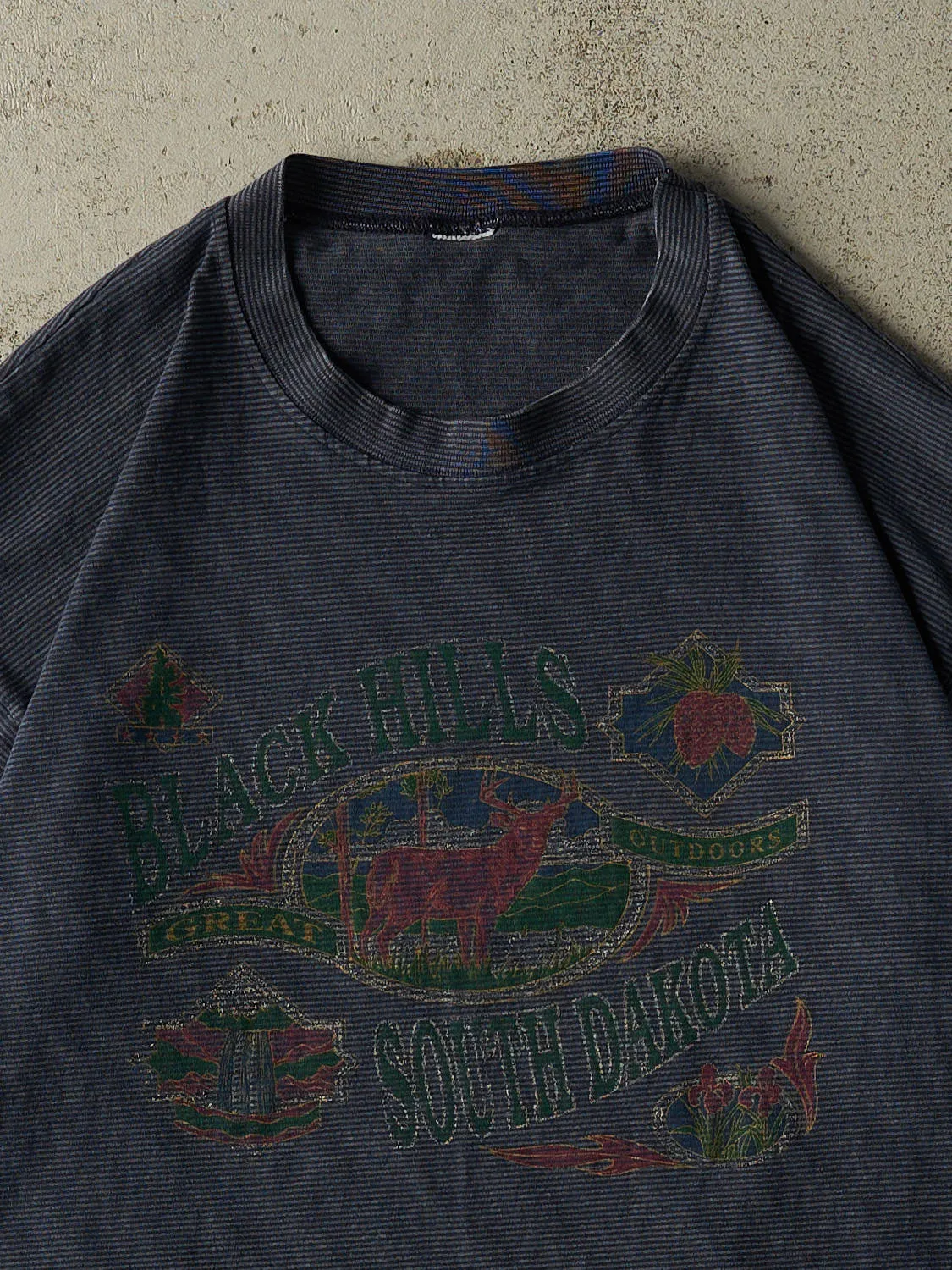 Vintage 80s Navy Blue Striped Black Hills South Dakota Tee (L) sold by Rebalance Vintage product image thumbnail 2