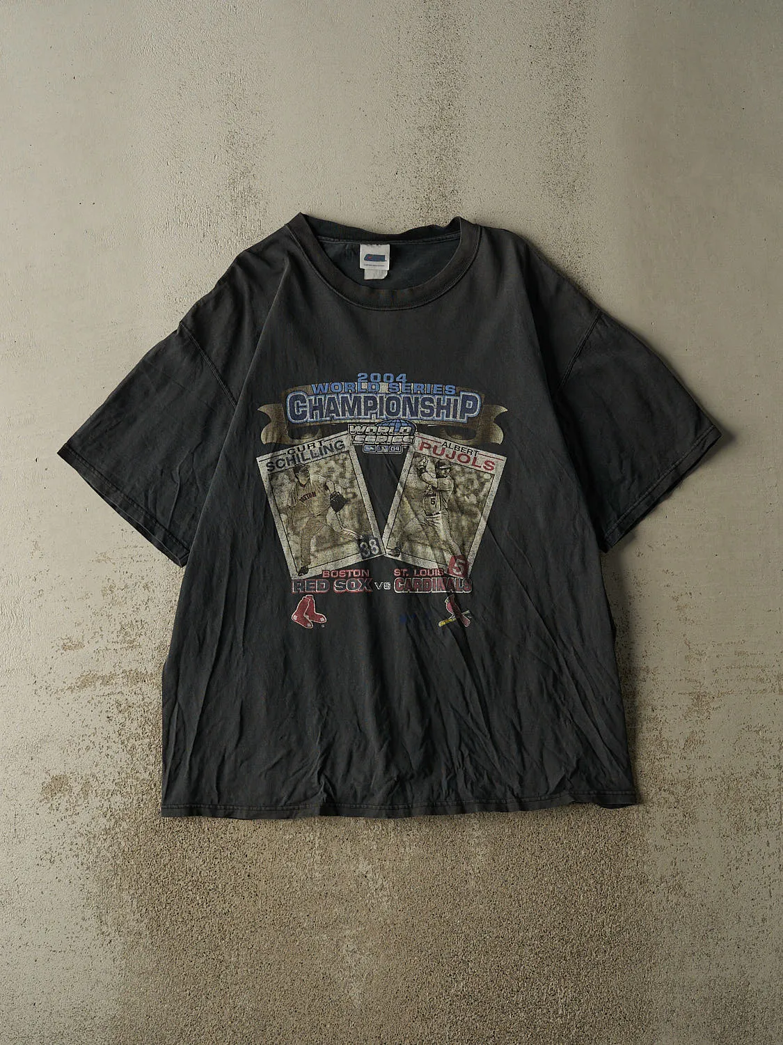 Vintage 04' Sun Faded Black World Series Boston Red Sox vs St. Louis Cardinals Tee (XL/XXL) sold by Rebalance Vintage