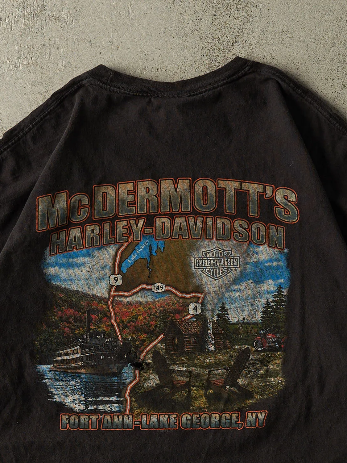 Vintage 16' Black Harley Davidson Fort Ann-Lake George NY Pocket Tee (XL/XXL) sold by Rebalance Vintage product image thumbnail 4