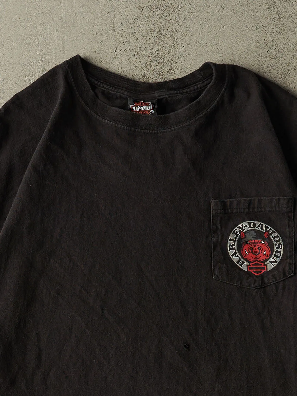 Vintage 16' Black Harley Davidson Fort Ann-Lake George NY Pocket Tee (XL/XXL) sold by Rebalance Vintage product image thumbnail 3