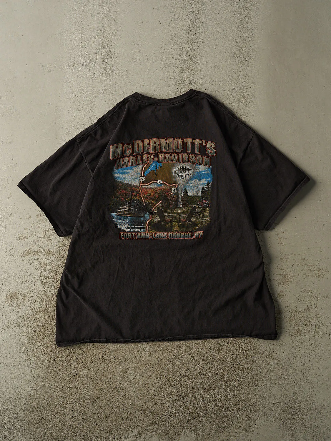Vintage 16' Black Harley Davidson Fort Ann-Lake George NY Pocket Tee (XL/XXL) sold by Rebalance Vintage product image thumbnail 2