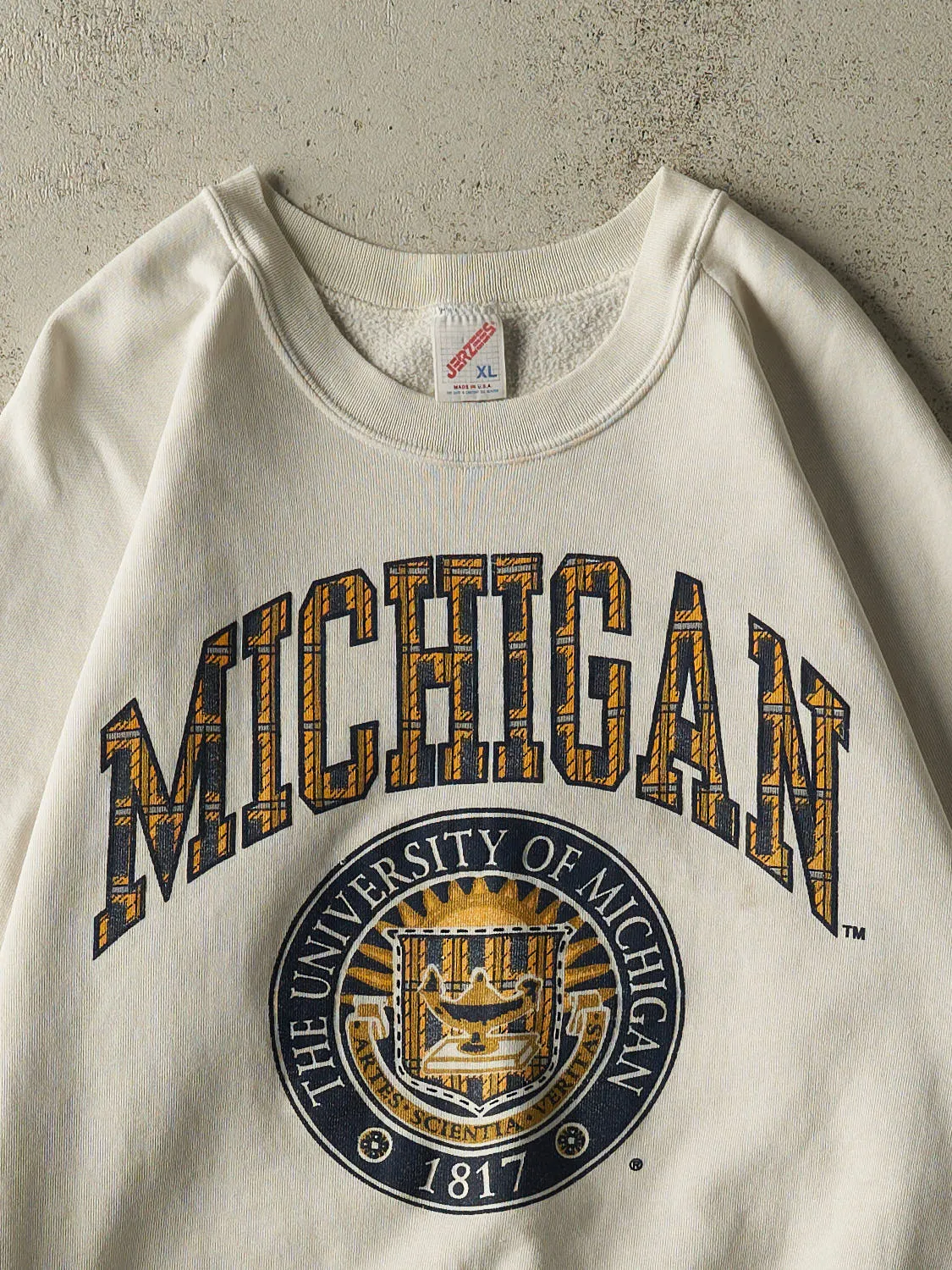 Vintage 80s Beige University of Michigan Crewneck (M) sold by Rebalance Vintage product image thumbnail 2