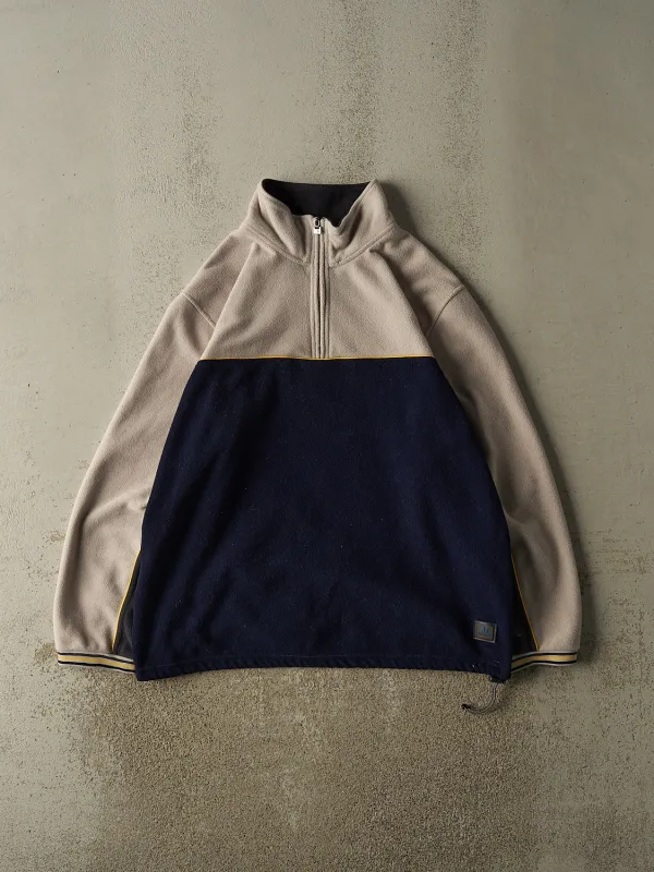 Vintage 90s Beige & Navy Nevada Jeans Quarter Zip Fleece (L/XL) made by Rebalance Vintage