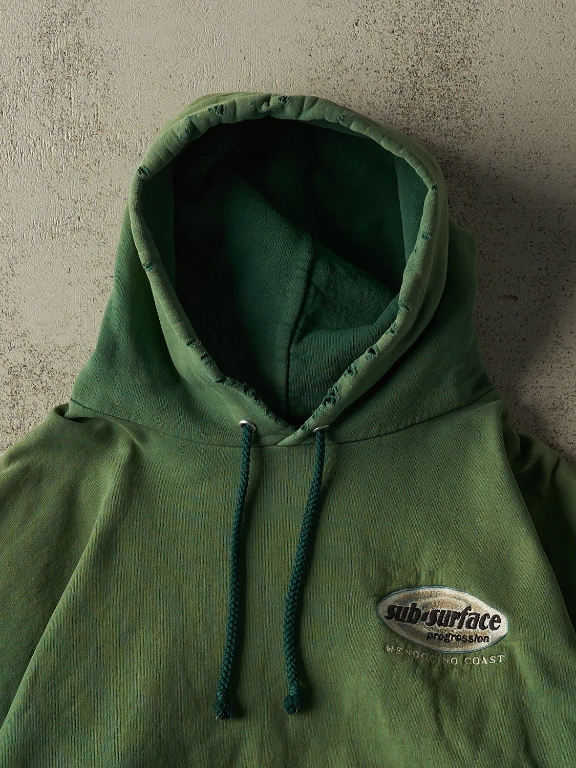 Vintage 90s Sun Faded Green Sub Surface Embroidered Hoodie (L/XL) sold by Rebalance Vintage product image thumbnail 3