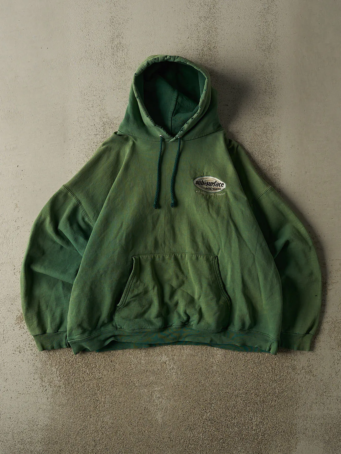 Vintage 90s Sun Faded Green Sub Surface Embroidered Hoodie (L/XL) sold by Rebalance Vintage