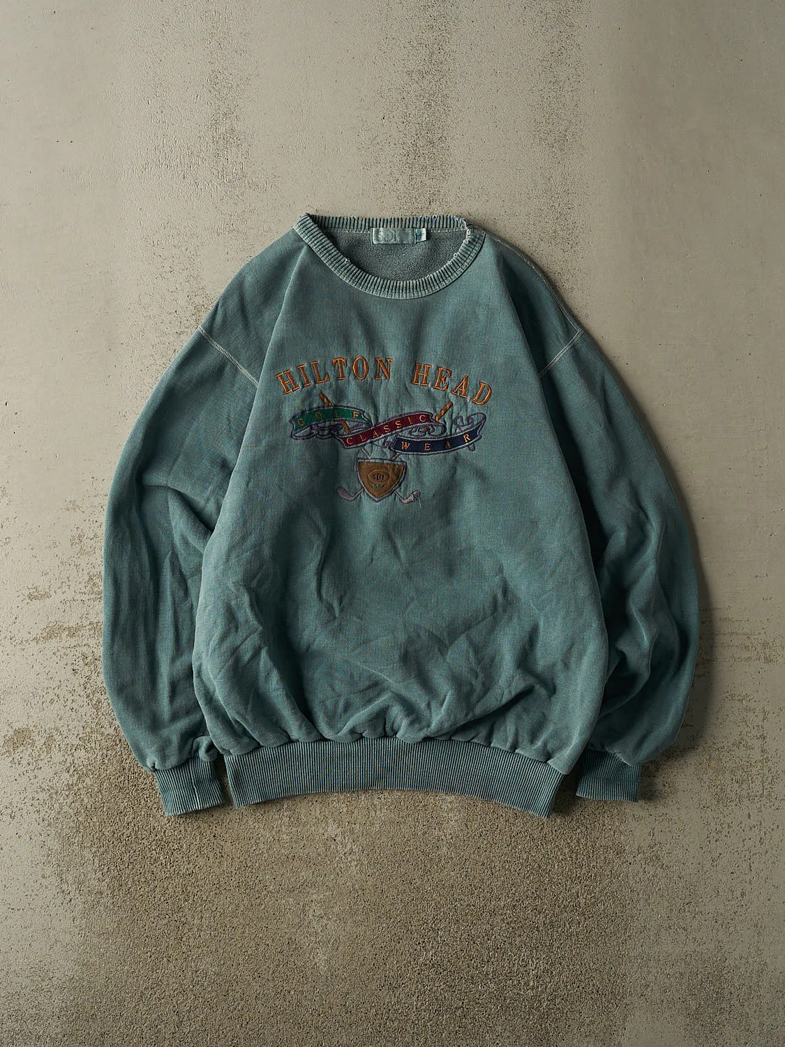 Vintage 90s Washed Green Hilton Head Golf Embroidered Crewneck (L/XL) sold by Rebalance Vintage