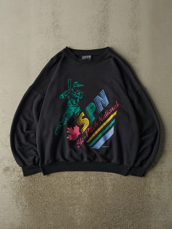 Vintage 91' Faded Black Slo-Pitch National Crewneck (XL) made by Rebalance Vintage
