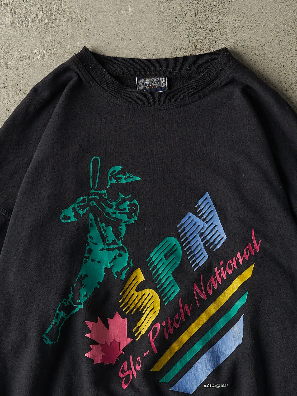 Vintage 91' Faded Black Slo-Pitch National Crewneck (XL) sold by Rebalance Vintage product image thumbnail 2