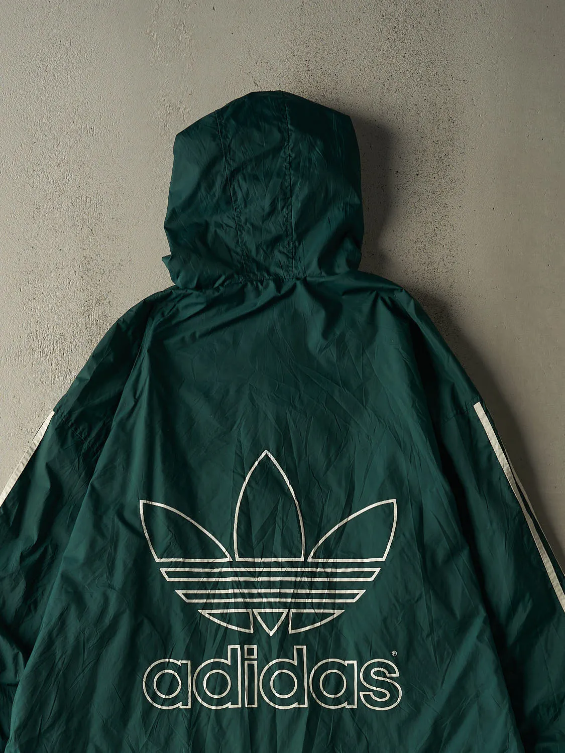 Vintage 90s Green Adidas Hooded Trench Windbreaker Jacket (XXXL) sold by Rebalance Vintage product image thumbnail 4