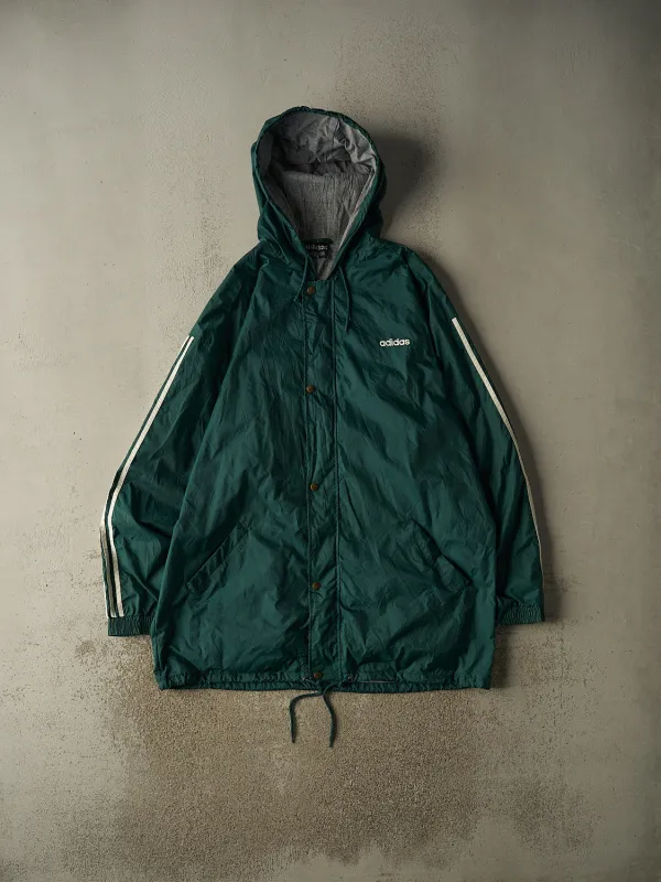 Vintage 90s Green Adidas Hooded Trench Windbreaker Jacket (XXXL) made by Rebalance Vintage