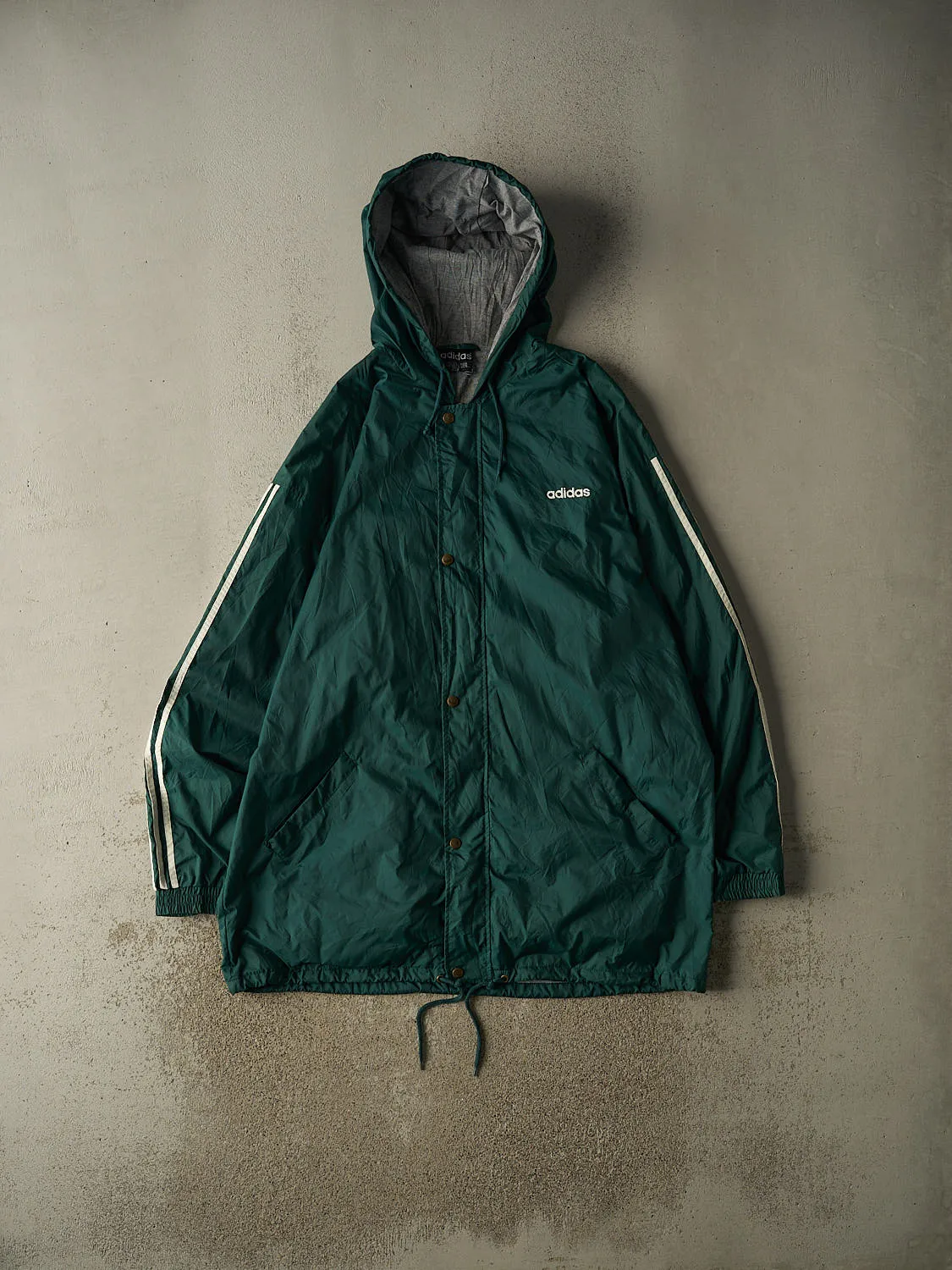 Vintage 90s Green Adidas Hooded Trench Windbreaker Jacket (XXXL) sold by Rebalance Vintage