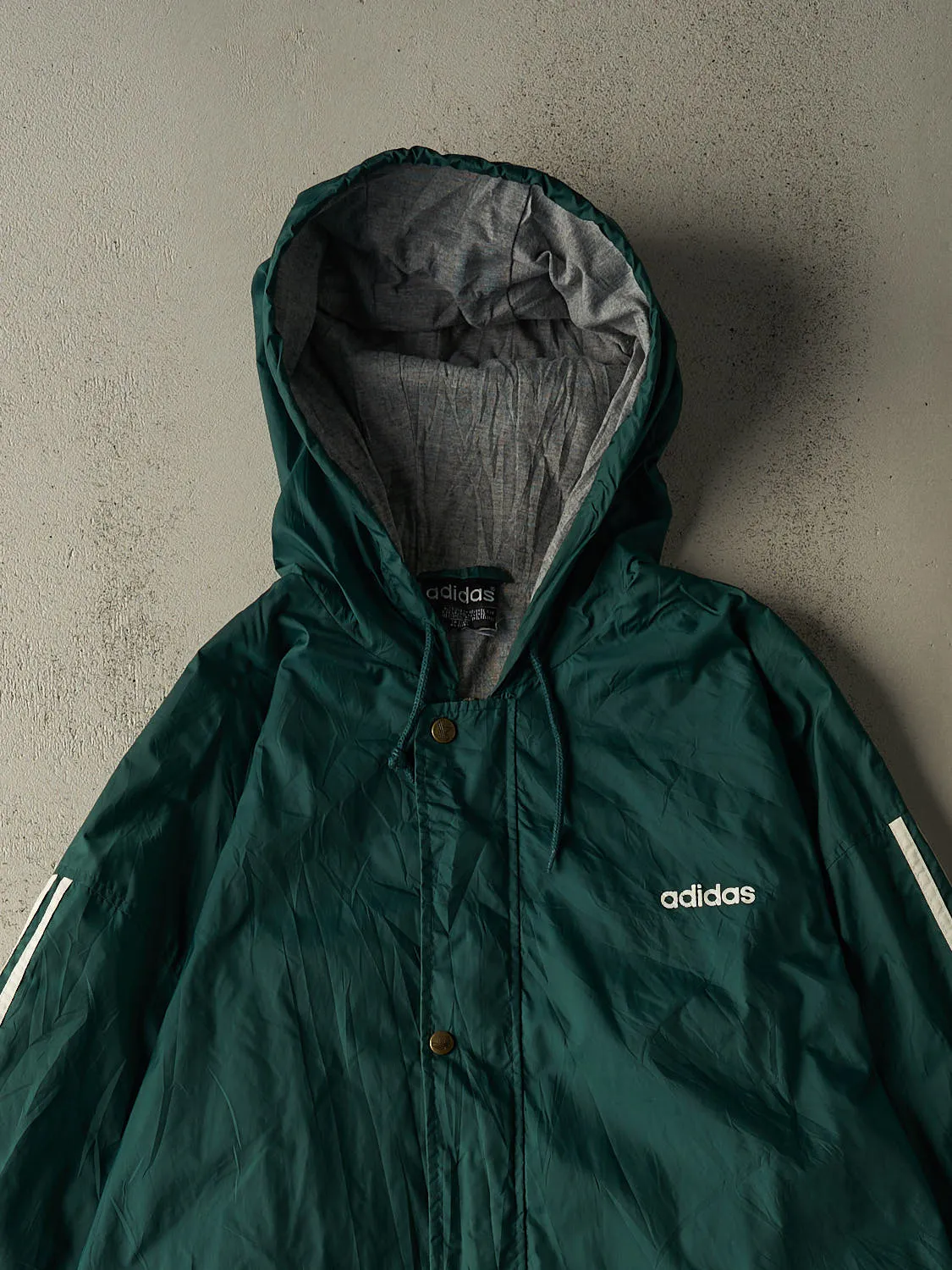 Vintage 90s Green Adidas Hooded Trench Windbreaker Jacket (XXXL) sold by Rebalance Vintage product image thumbnail 3