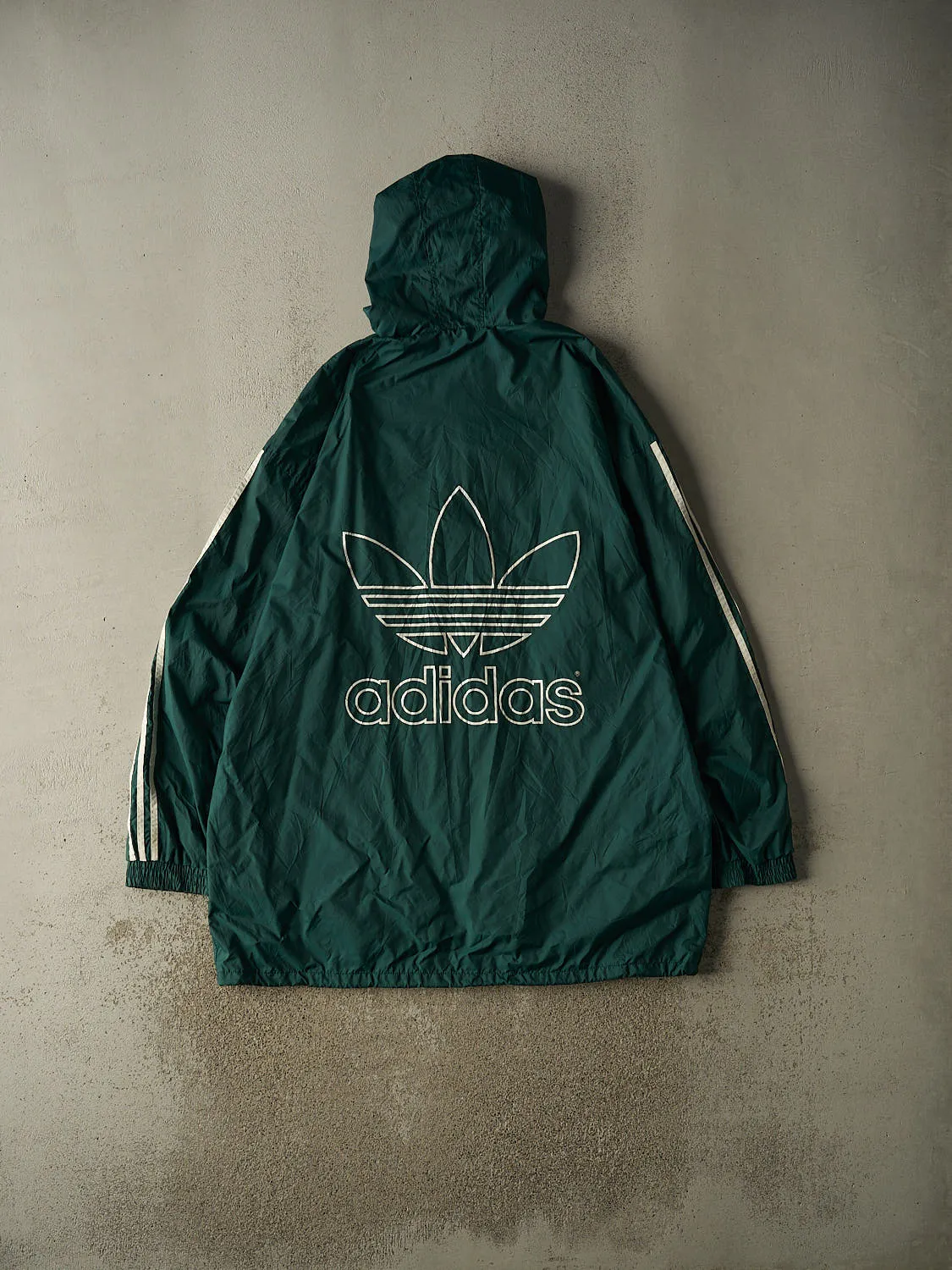 Vintage 90s Green Adidas Hooded Trench Windbreaker Jacket (XXXL) sold by Rebalance Vintage product image thumbnail 2