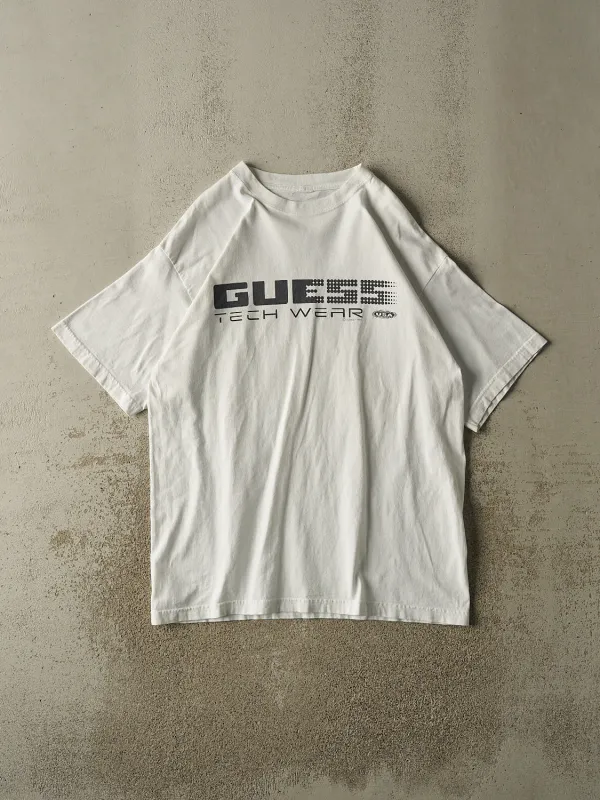 Vintage 96' White Guess Tech Wear Tee (XXL) made by Rebalance Vintage