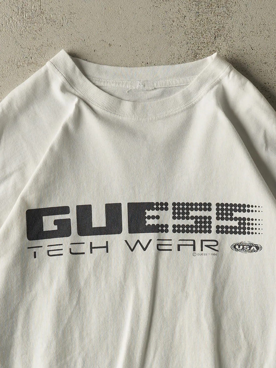 Vintage 96' White Guess Tech Wear Tee (XXL) sold by Rebalance Vintage product image thumbnail 2