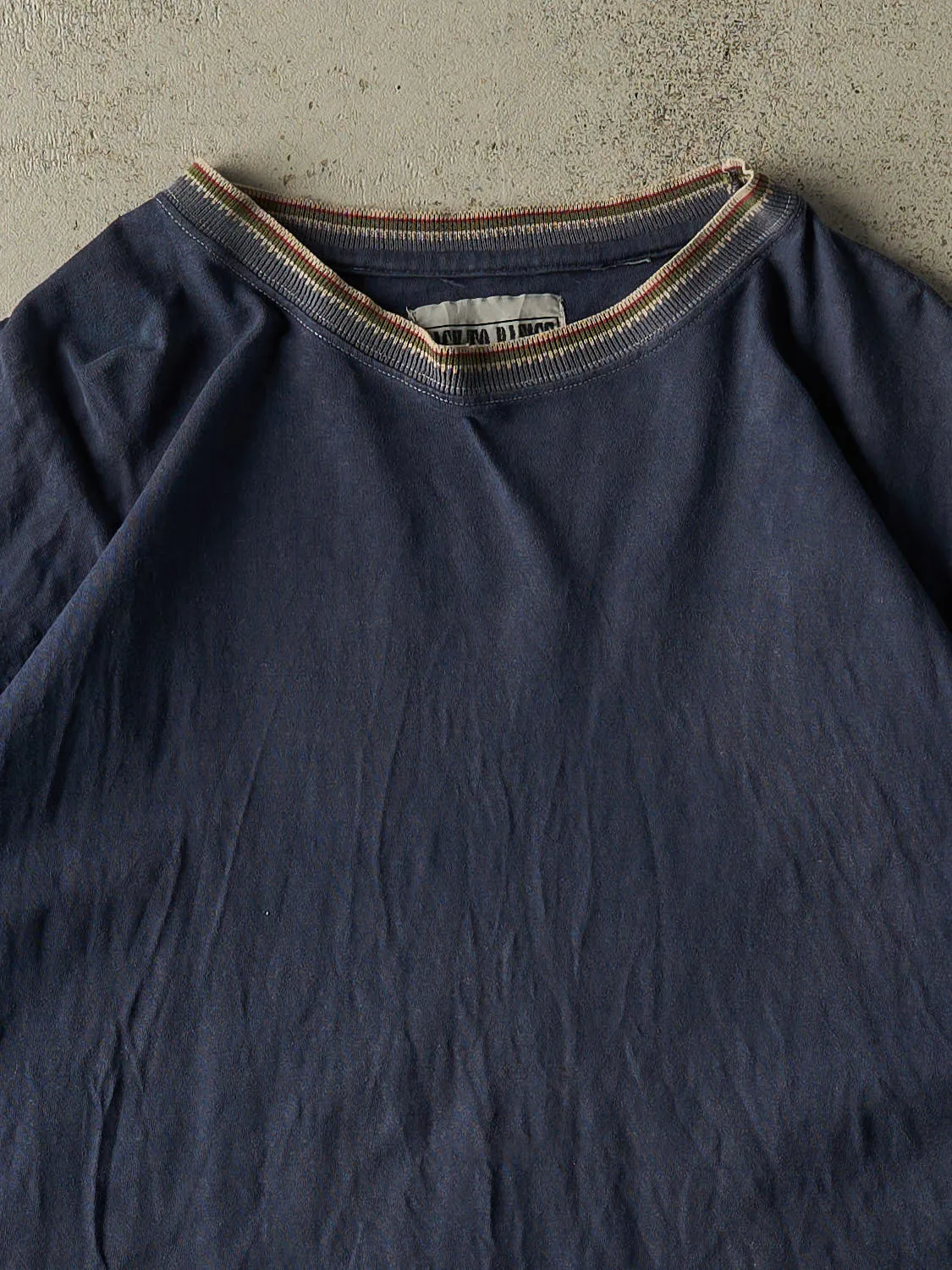 Vintage 90s Navy Blue Patterned Ringer Tee (XL) sold by Rebalance Vintage product image thumbnail 2