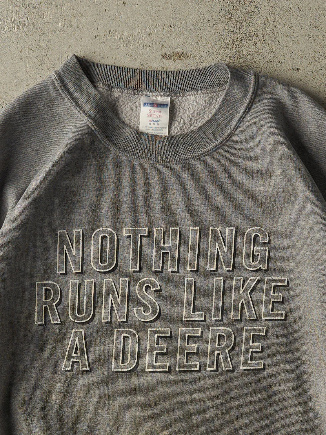 Vintage Y2K Grey John Deere "Nothing Runs Like A Deere" Slogan Crewneck (L/XL) sold by Rebalance Vintage product image thumbnail 2