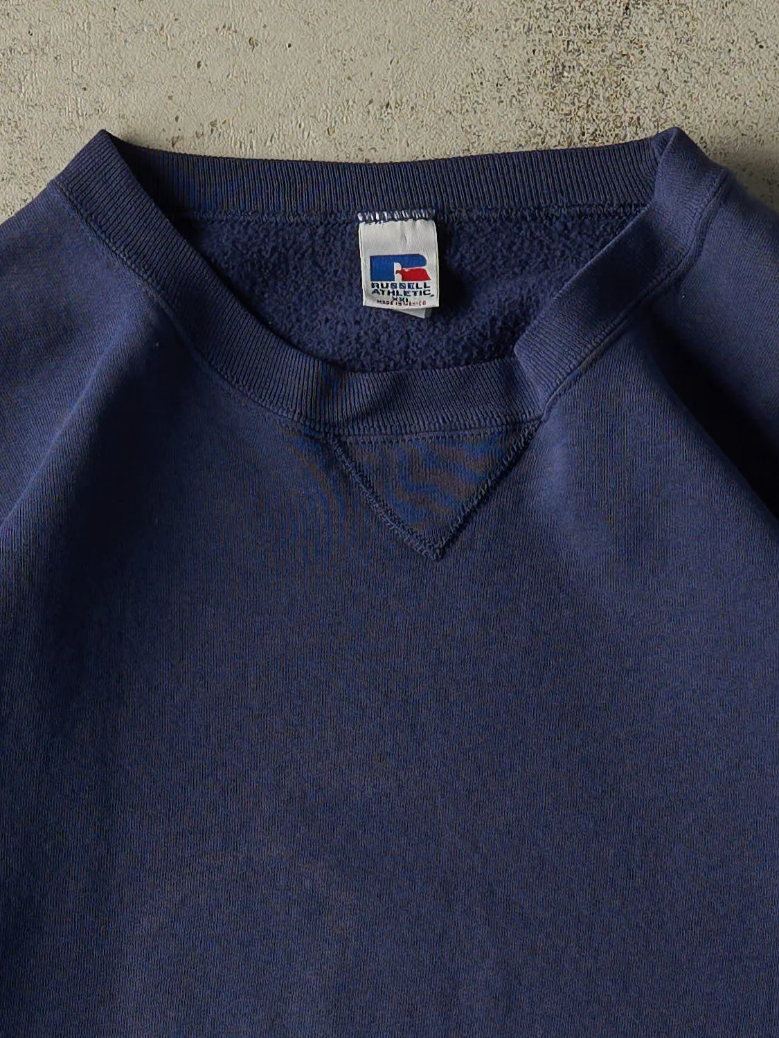 Vintage 90s Sun Faded Navy Russell Athletic Blank Crewneck (XL/XXL) sold by Rebalance Vintage product image thumbnail 2