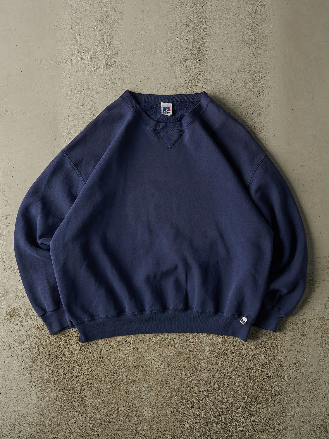 Vintage 90s Sun Faded Navy Russell Athletic Blank Crewneck (XL/XXL) sold by Rebalance Vintage