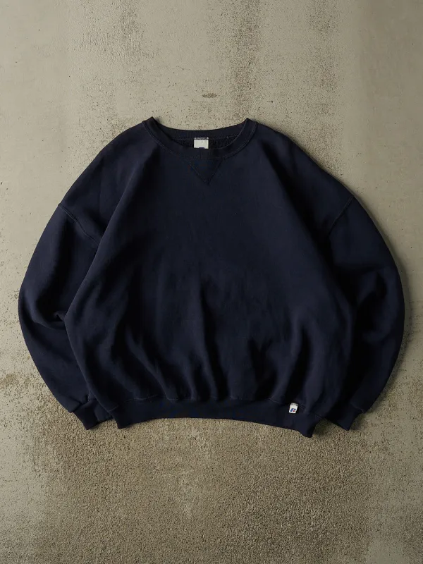 Vintage Y2K Navy Blue Russell Athletic Blank Crewneck (XL/XXL) sold by Rebalance Vintage