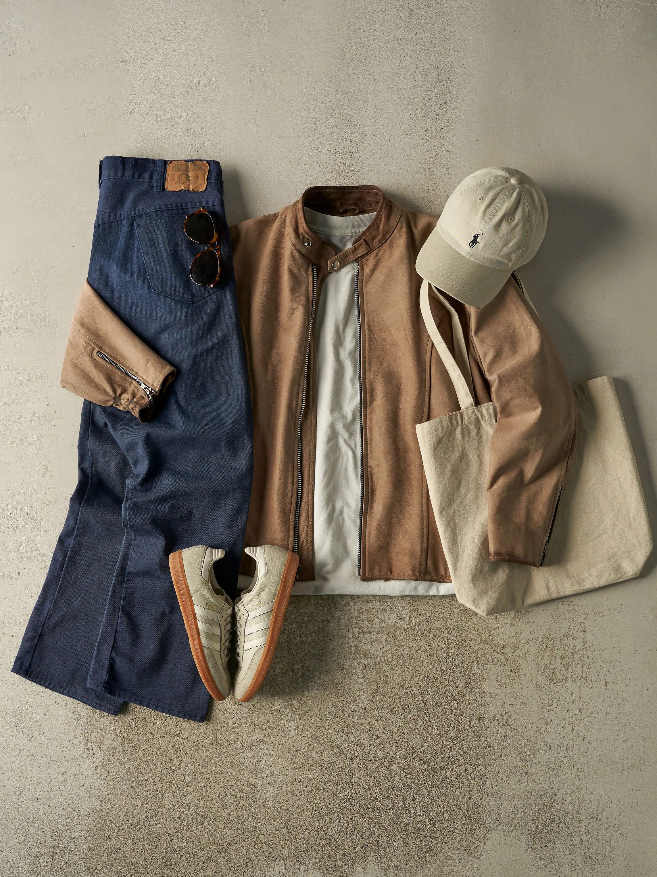 Vintage 90s Beige Leather Biker Jacket (L/XL) sold by Rebalance Vintage product image thumbnail 2