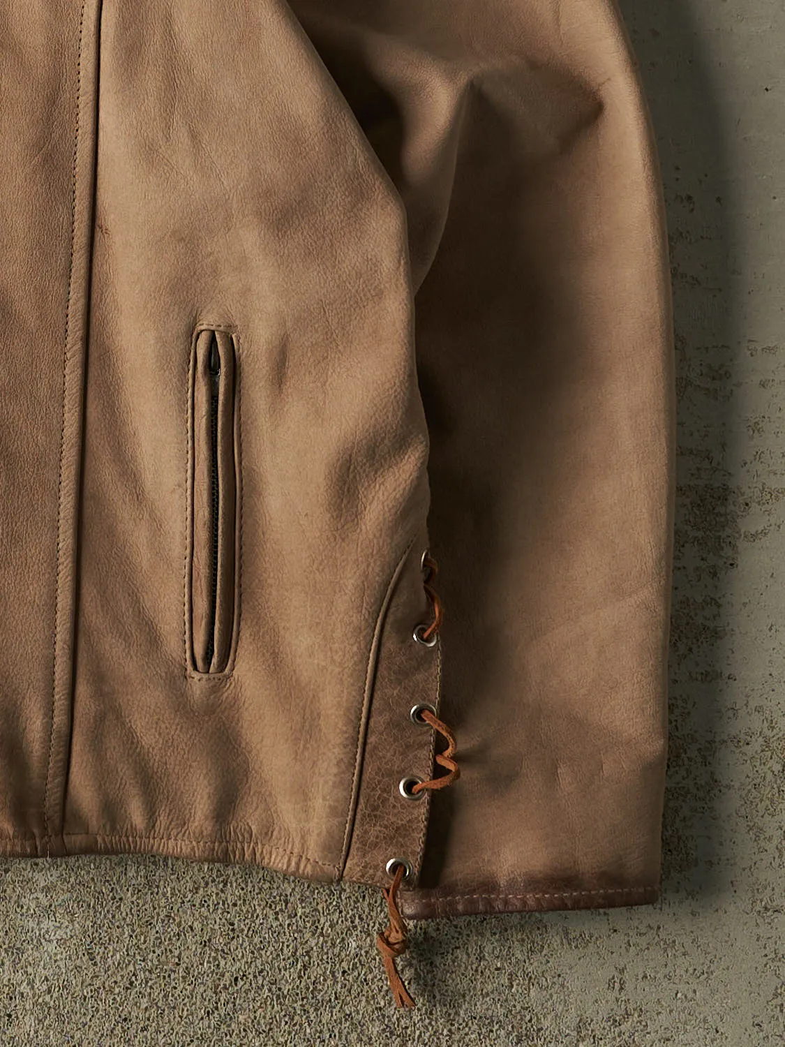 Vintage 90s Beige Leather Biker Jacket (L/XL) sold by Rebalance Vintage product image thumbnail 5