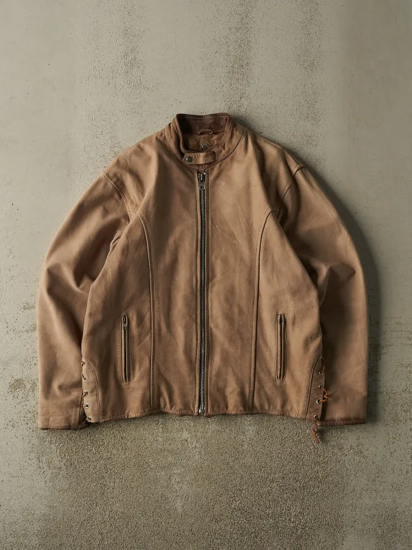 Vintage 90s Beige Leather Biker Jacket (L/XL) sold by Rebalance Vintage