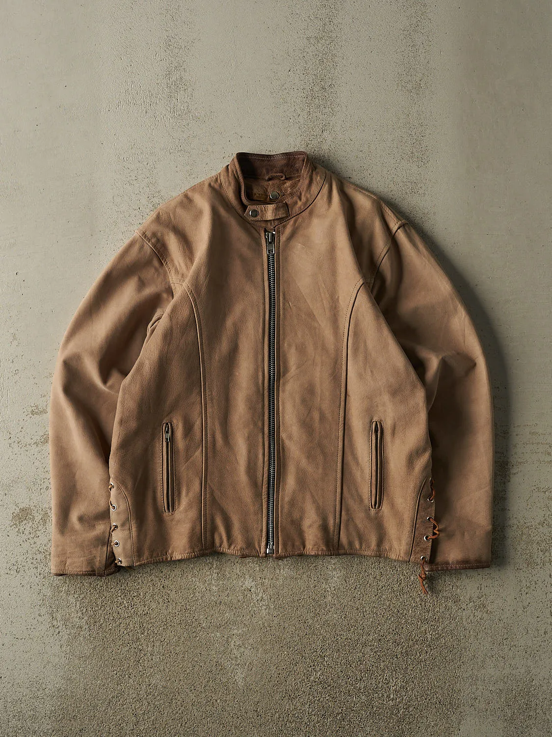 Vintage 90s Beige Leather Biker Jacket (L/XL) sold by Rebalance Vintage