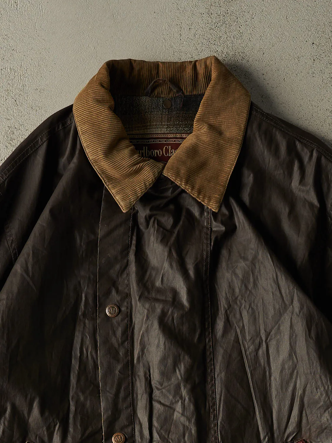 Vintage 90s Brown Marlboro Plaid Lined Trench Rain Jacket (XXL) sold by Rebalance Vintage product image thumbnail 2