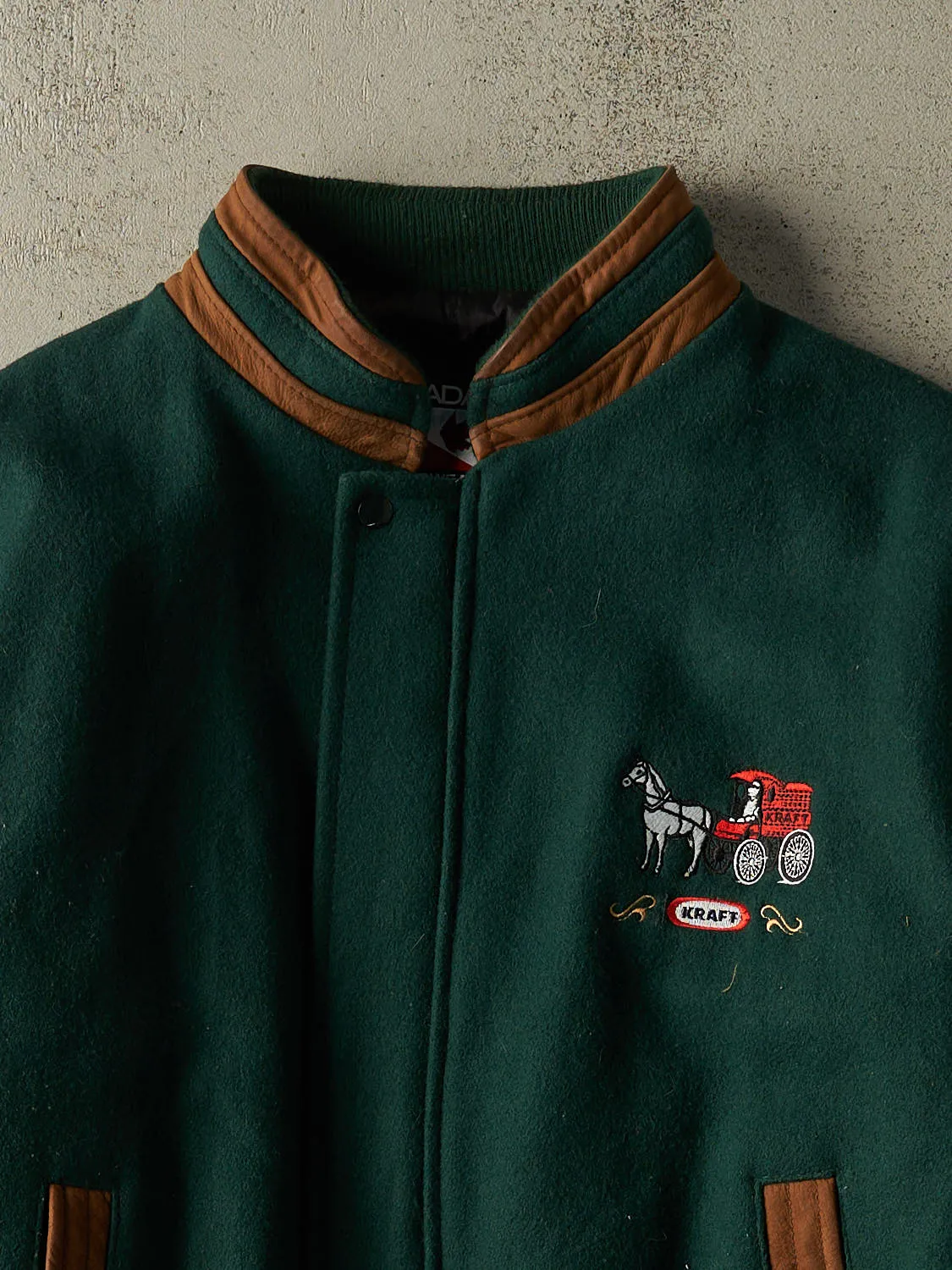 Vintage 90s Green Kraft Embroidered Varsity Jacket (L/XL) sold by Rebalance Vintage product image thumbnail 2