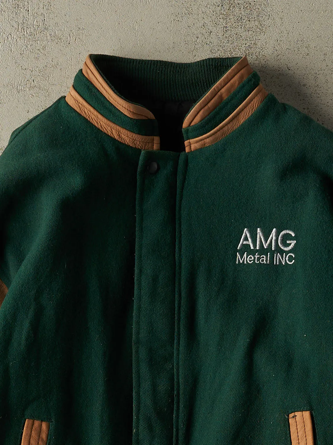 Vintage 90s Green Embroidered Varsity Jacket (L/XL) sold by Rebalance Vintage product image thumbnail 2