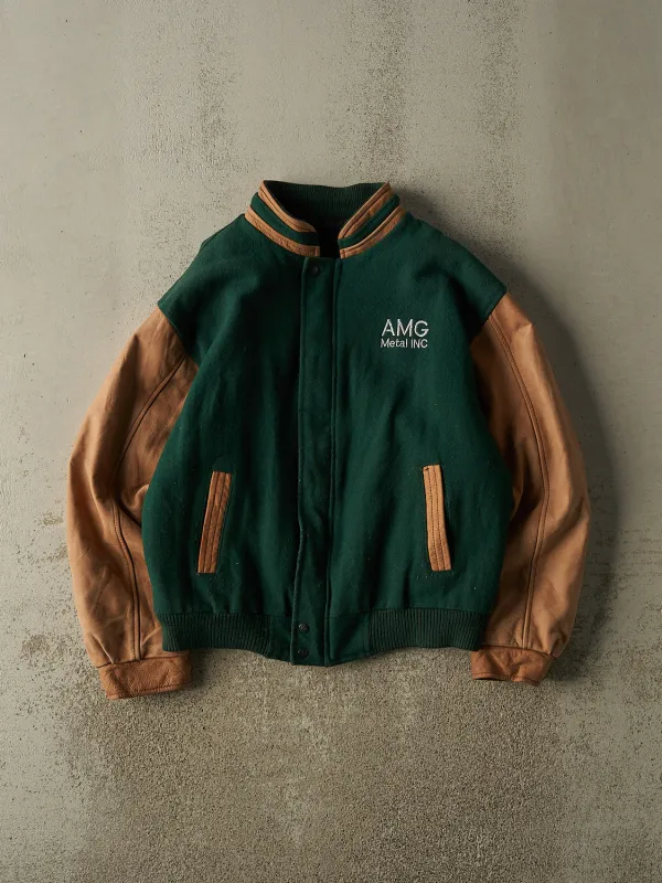 Vintage 90s Green Embroidered Varsity Jacket (L/XL) made by Rebalance Vintage