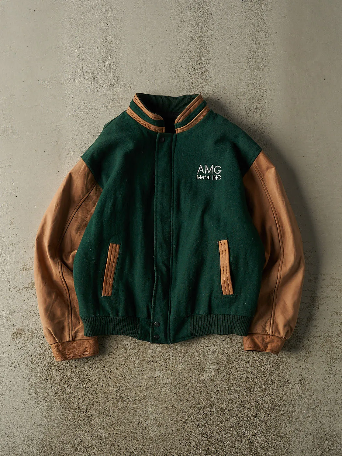 Vintage 90s Green Embroidered Varsity Jacket (L/XL) sold by Rebalance Vintage