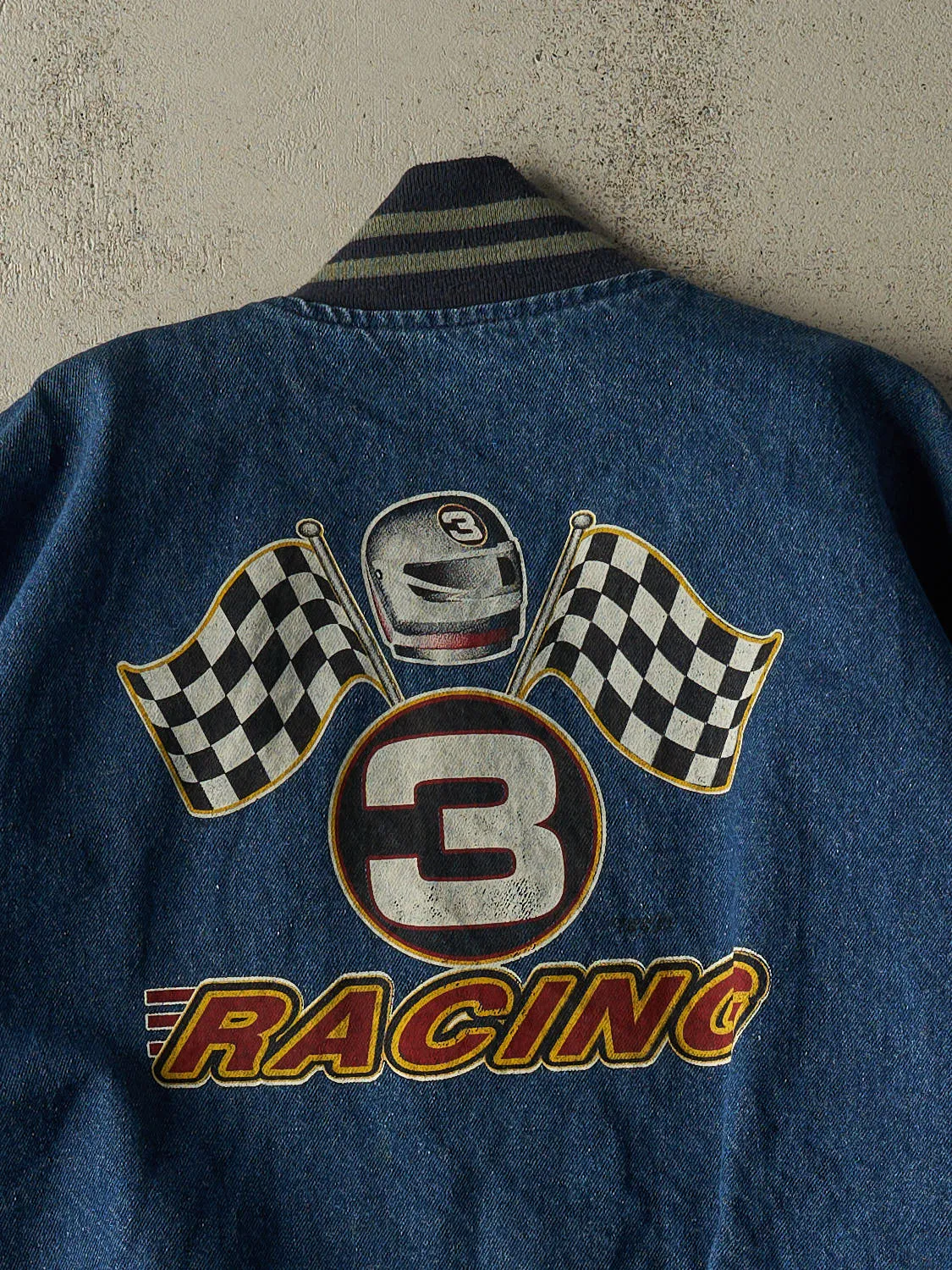 Vintage 90s Mid Wash Denim Racing Varsity Jacket (XXL/XXXL) sold by Rebalance Vintage product image thumbnail 4