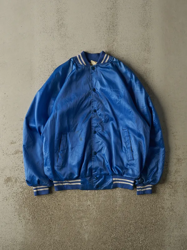 Vintage 80s Blue Satin Bomber Jacket (M/L) made by Rebalance Vintage