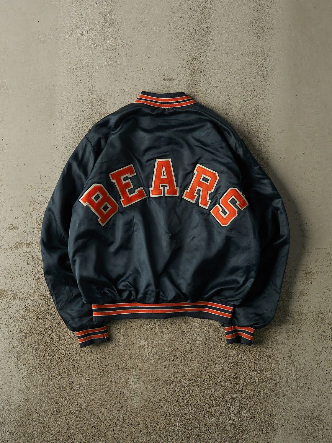 Vintage 80s Blue Chicago Bears Chalk Line Satin Bomber Jacket (XS/S) sold by Rebalance Vintage product image thumbnail 2
