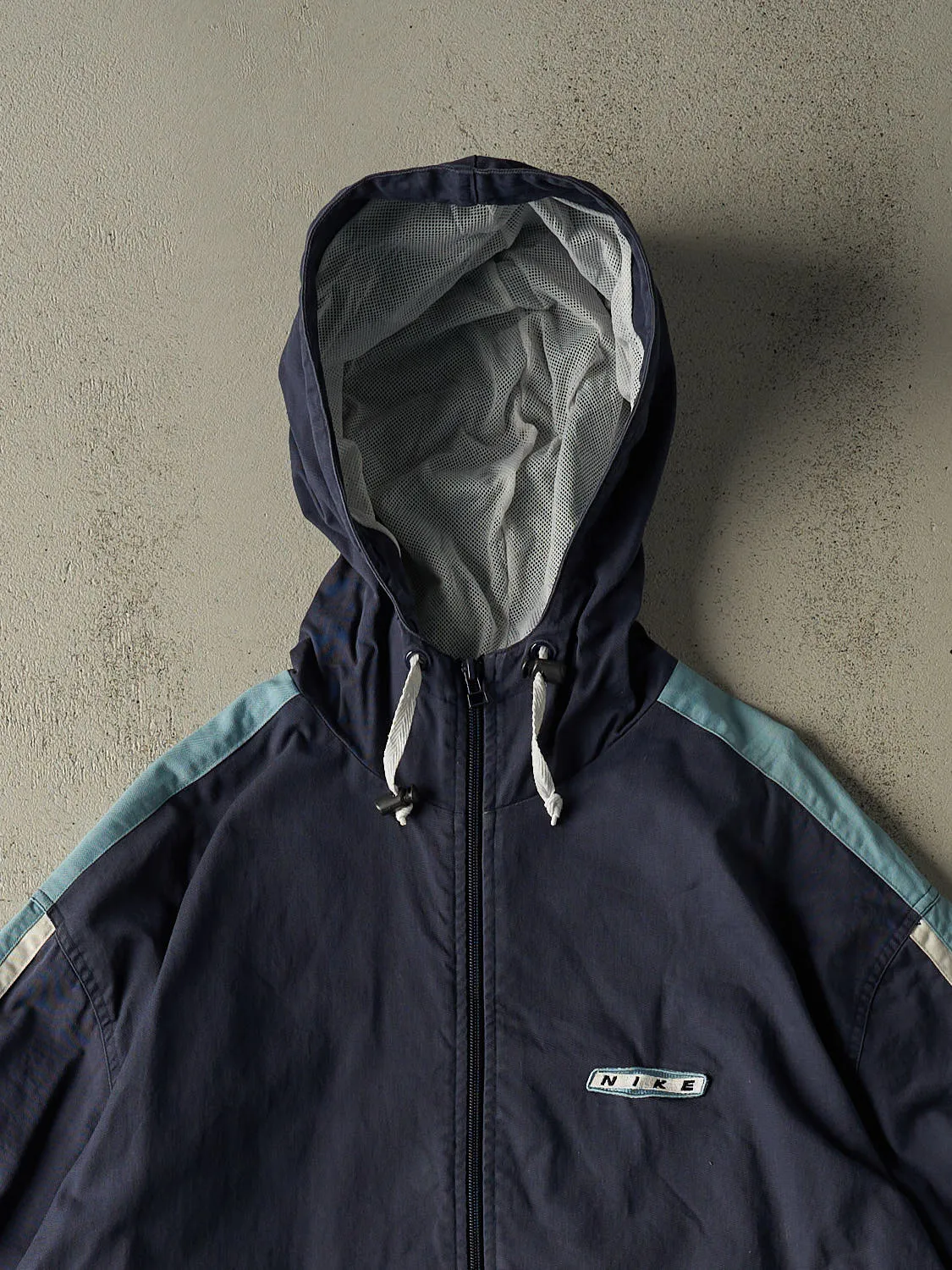 Vintage Y2K Navy Blue Nike Embroidered Hooded Windbreaker Jacket (XXXL) sold by Rebalance Vintage product image thumbnail 2