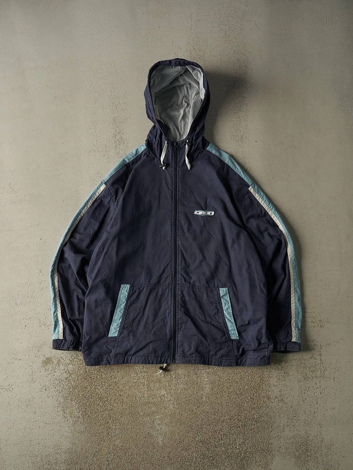 Vintage Y2K Navy Blue Nike Embroidered Hooded Windbreaker Jacket (XXXL) sold by Rebalance Vintage