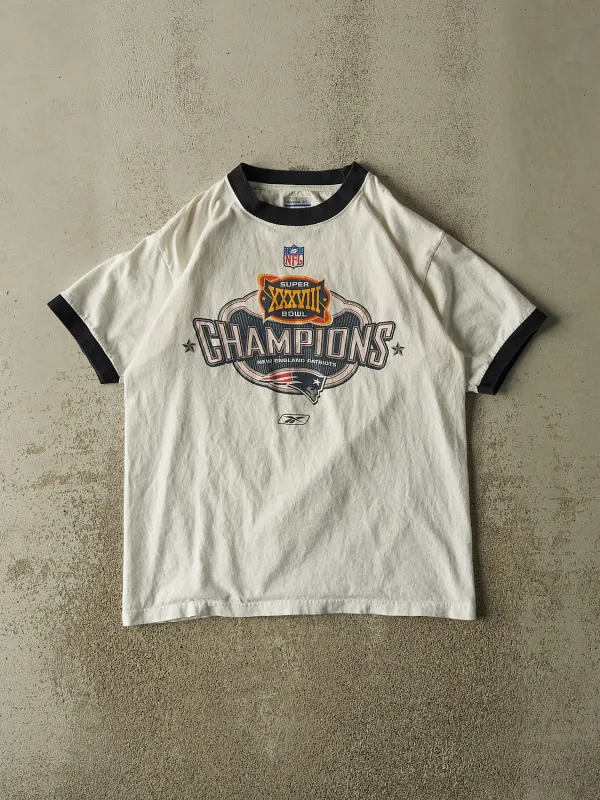 Vintage 04' White New England Patriots Super Bowl Champions Tee (M/L) made by Rebalance Vintage