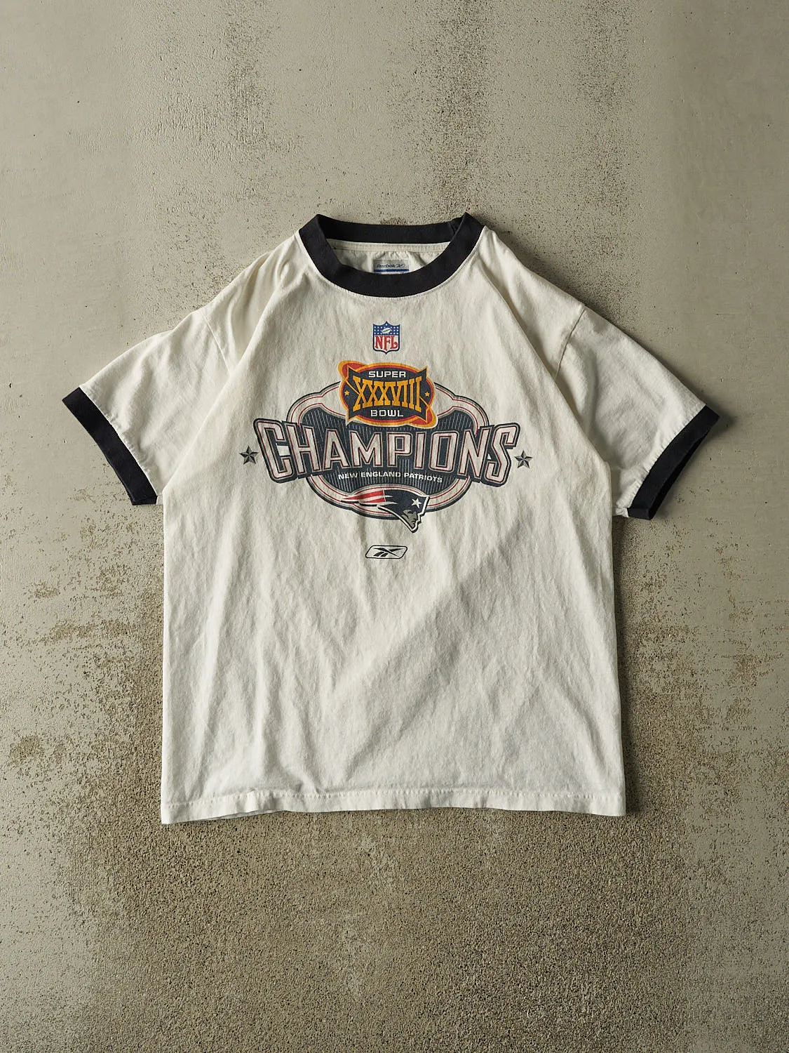 Vintage 04' White New England Patriots Super Bowl Champions Tee (M/L) sold by Rebalance Vintage